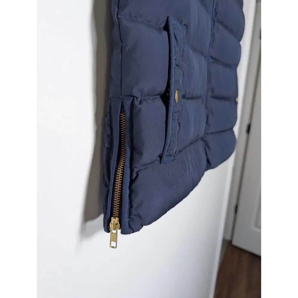 J.Crew Mountain Down Puffer Vest Navy Gold Zip Side Zip Medium H1622 Preppy